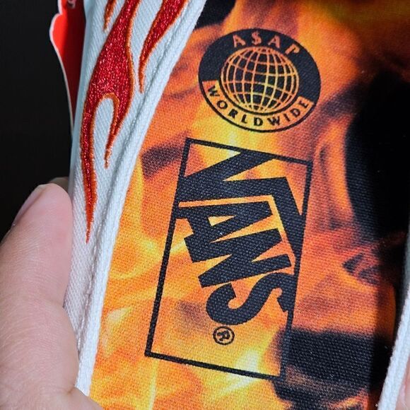 Vans X A$AP Worldwide Slip On White Shoes Mules Flames ASAP Rocky Collab Size 7 - Picture 6 of 11